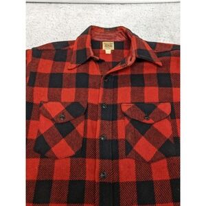 Vintage 50s Sweet-Orr Wool Buffalo Plaid Shirt Red Black Union Made USA Med Work